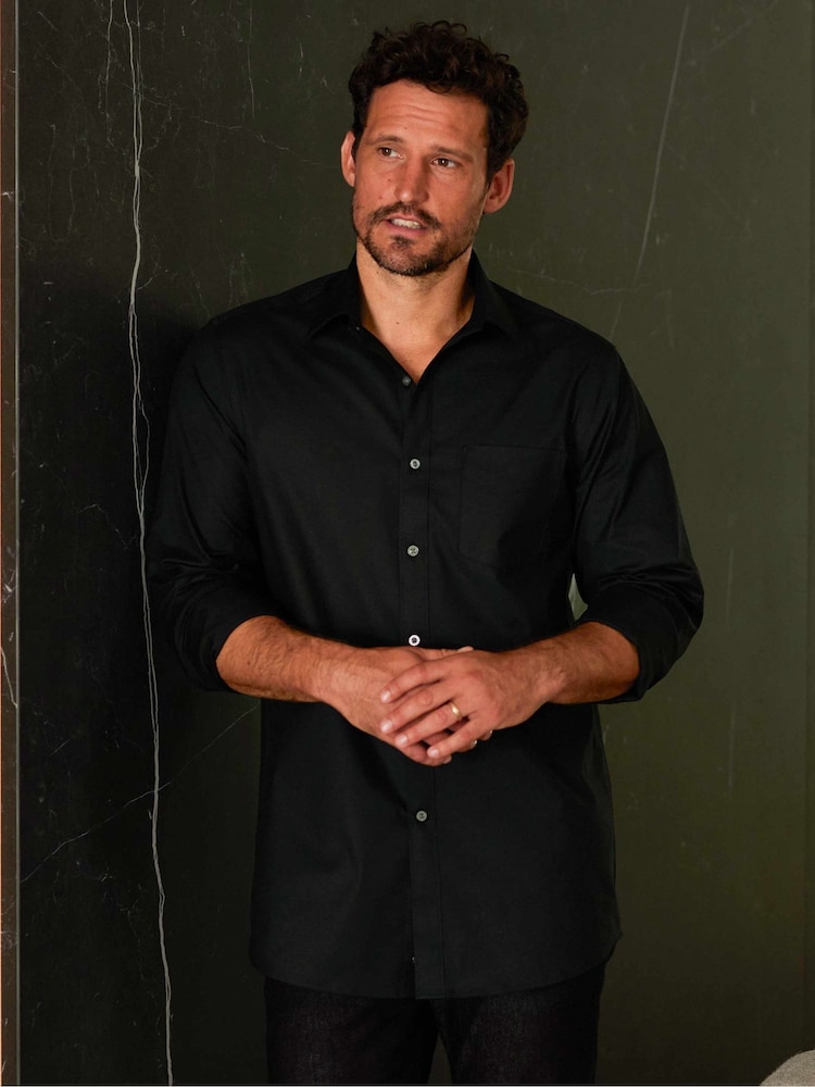 Savile Row Company Classic Fit Stretch 100% Cotton Formal Single Cuff Black Shirt - Image 3 of 7