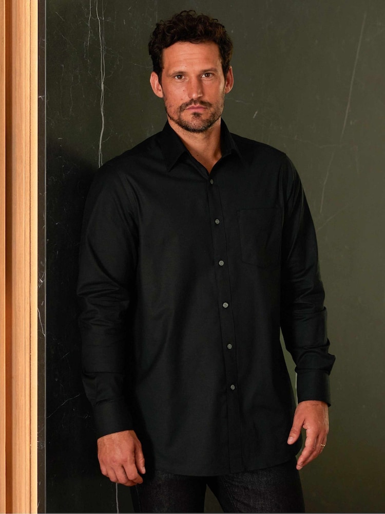 Savile Row Company Classic Fit Stretch 100% Cotton Formal Single Cuff Black Shirt - Image 4 of 7