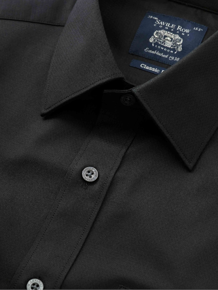 Savile Row Company Classic Fit Stretch 100% Cotton Formal Single Cuff Black Shirt - Image 6 of 7