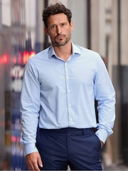 The Savile Row Company Slim Fit Blue 100% Cotton Check Formal Shirt - Image 2 of 8