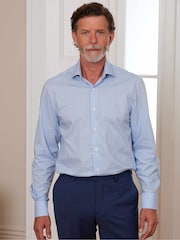 The Savile Row Company Slim Fit Blue 100% Cotton Check Formal Shirt - Image 5 of 8