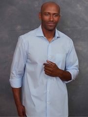 The Savile Row Company Blue 100% Cotton Stripe Classic Fit Smart Casual Shirt - Image 2 of 6