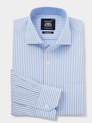 The Savile Row Company Blue 100% Cotton Stripe Classic Fit Smart Casual Shirt - Image 4 of 6