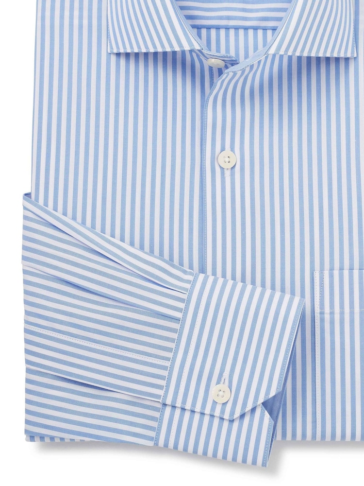 The Savile Row Company Blue 100% Cotton Stripe Classic Fit Smart Casual Shirt - Image 6 of 6