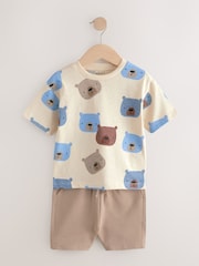 Neutral Padded Bear 100% Cotton Short Sleeve T-Shirts & Shorts Set 3 Pack (3mths-7yrs) - Image 2 of 10