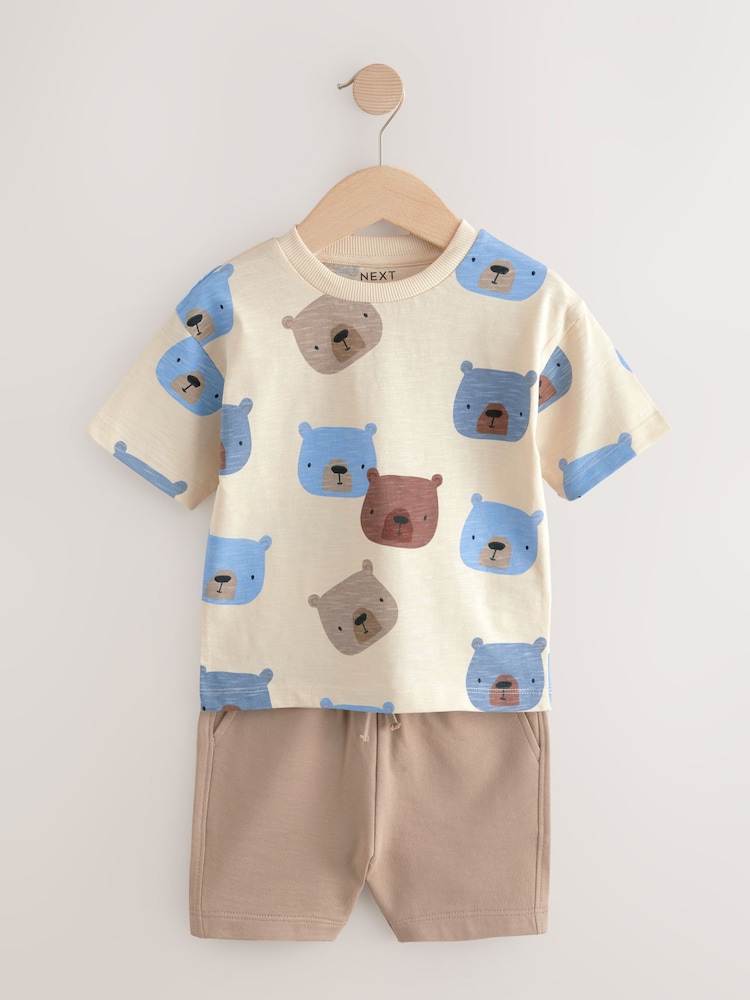 Neutral Padded Bear 100% Cotton Short Sleeve T-Shirts & Shorts Set 3 Pack (3mths-7yrs) - Image 2 of 10