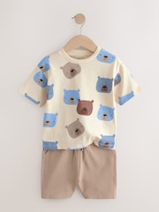 Neutral Padded Bear 100% Cotton Short Sleeve T-Shirts & Shorts Set 3 Pack (3mths-7yrs) - Image 3 of 10