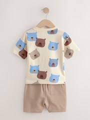Neutral Padded Bear 100% Cotton Short Sleeve T-Shirts & Shorts Set 3 Pack (3mths-7yrs) - Image 4 of 10