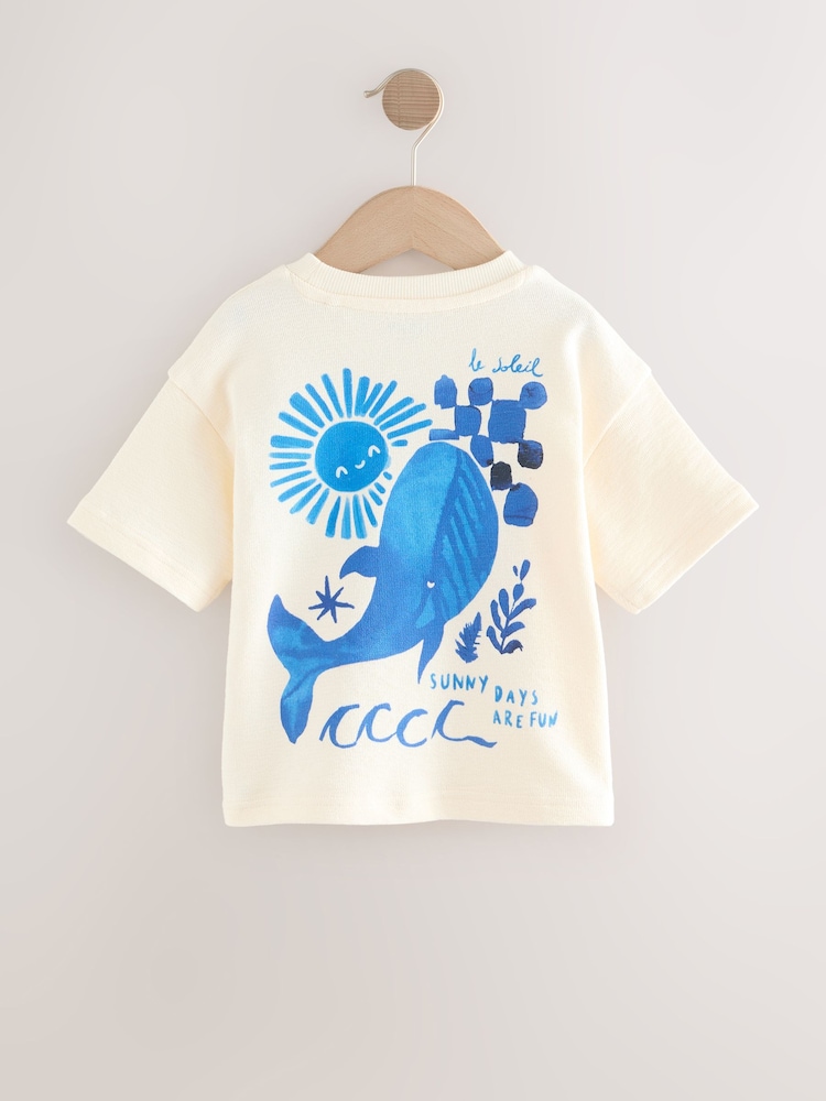 White/Blue Short Sleeve Textured 100% Cottton T-Shirt (3mths-7yrs) - Image 2 of 4