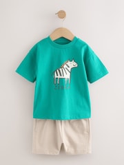 Multi Safari 100% Cotton Short Sleeve T-Shirts & Shorts Set 3 Pack (3mths-7yrs) - Image 4 of 8