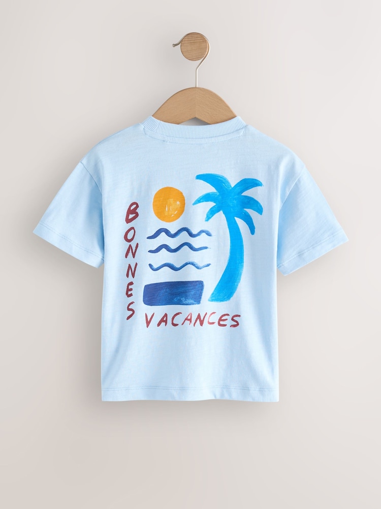 Blue Seaside Short Sleeve Back Print T-Shirt (3mths-7yrs) - Image 2 of 2 Blue Seaside Short Sleeve Back Print T-Shirt (3mths-7yrs) - Image 2 of 2