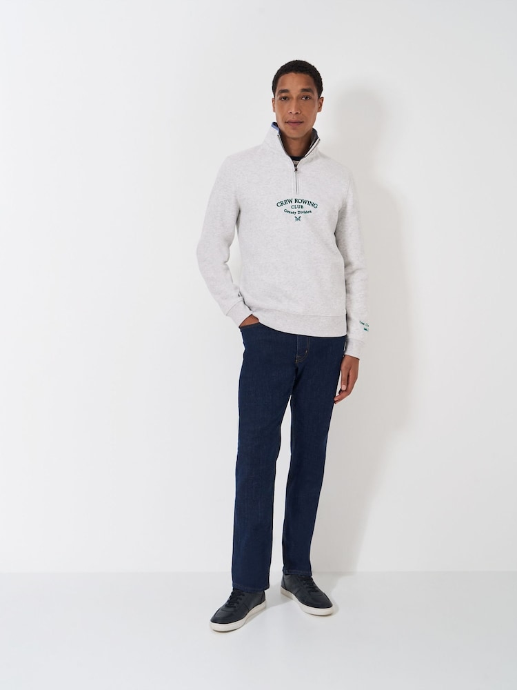 Crew Clothing Company White Embroidered Graphic Half Zip Sweatshirt - Image 1 of 5