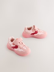 Pink Heart Light Up Touch Fastening Elastic Lace Trainers - Image 1 of 6
