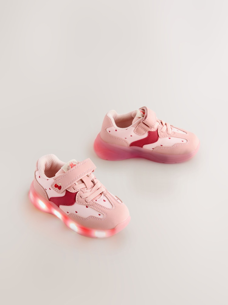 Pink Heart Light Up Touch Fastening Elastic Lace Trainers - Image 2 of 6