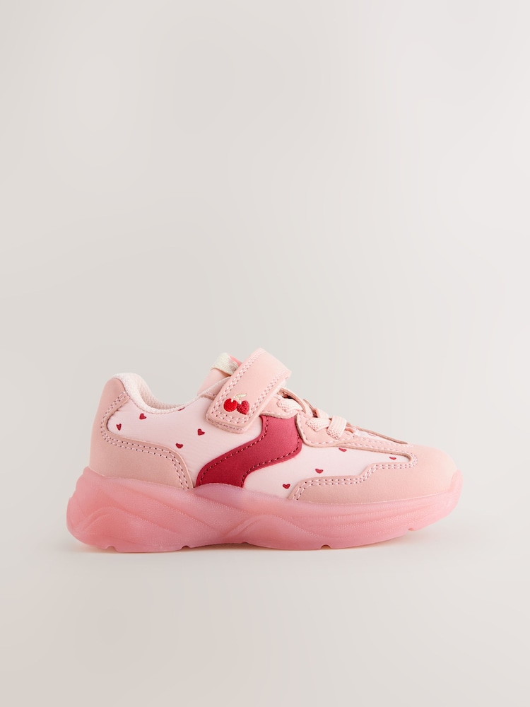 Buy Pink Heart Light Up Touch Fastening Elastic Lace Trainers from