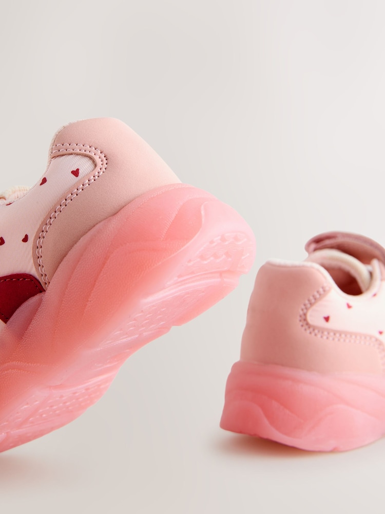 Pink Heart Light Up Touch Fastening Elastic Lace Trainers - Image 6 of 6