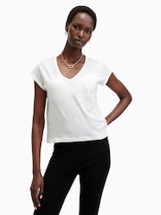 AllSaints White 100% Organic Cotton Anna V T-Shirt - Image 1 of 7
