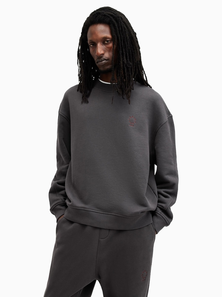 AllSaints Black 100% Organic Cotton Haven Crew Jumper - Image 1 of 6