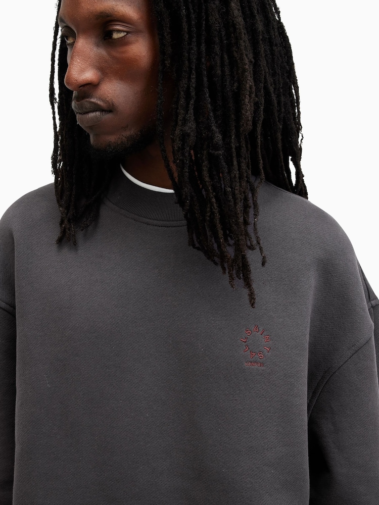 AllSaints Black 100% Organic Cotton Haven Crew Jumper - Image 2 of 6
