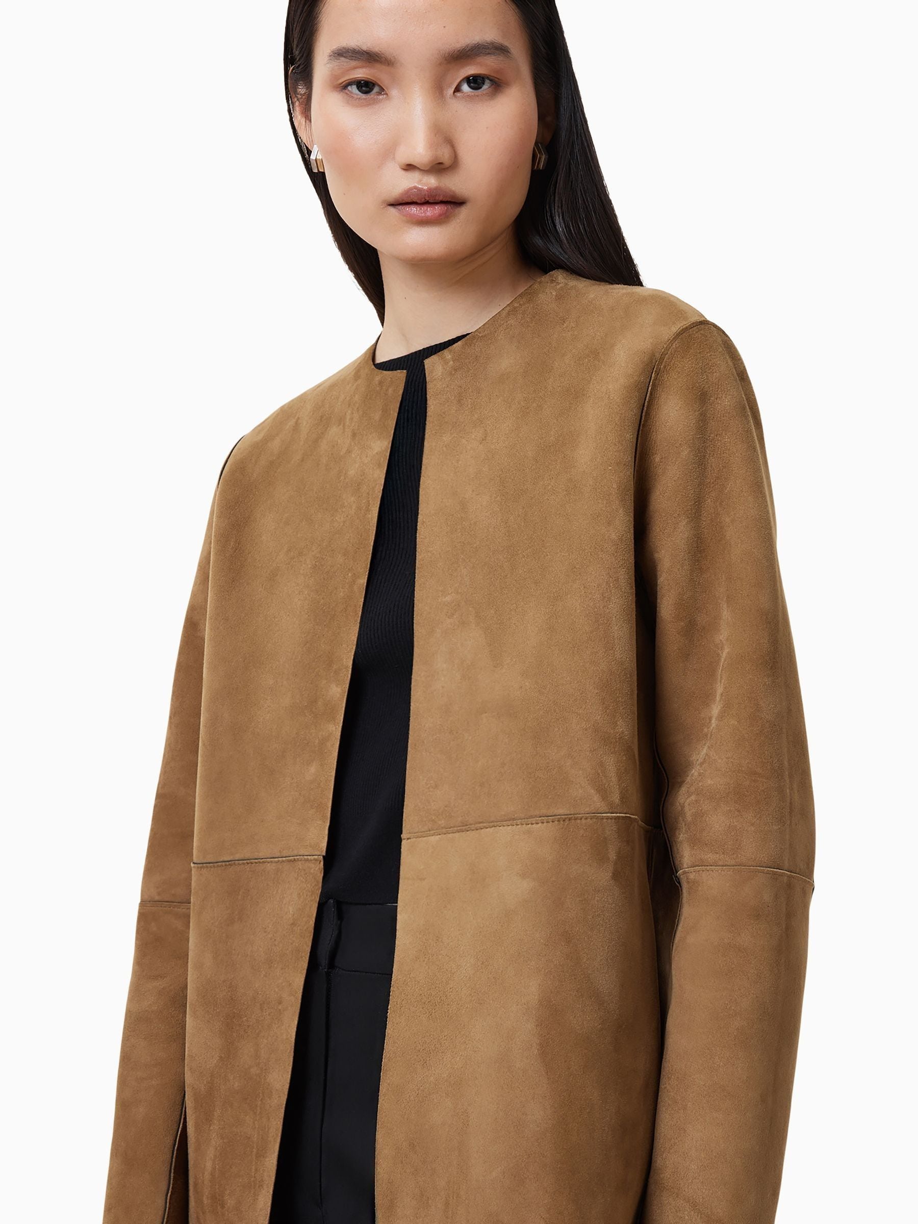 Buy AllSaints Black Selby Reversible Brown/Black Suede Trench Coat