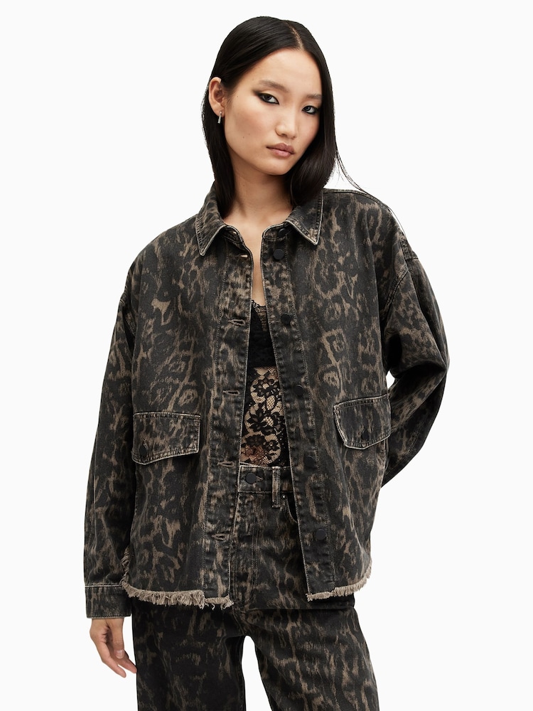 AllSaints Brown Hettie Denim Shacket - Image 4 of 7