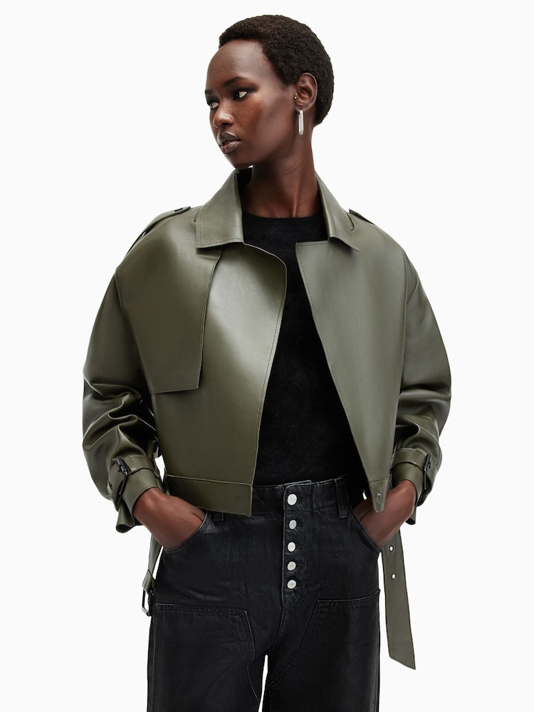 AllSaints Green Ophelia Bonded Jacket - Image 1 of 10