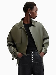 AllSaints Green Ophelia Bonded Jacket - Image 4 of 10