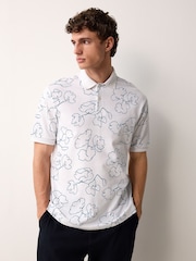 White/Blue Short Sleeve Print Polo Shirt - Image 1 of 7