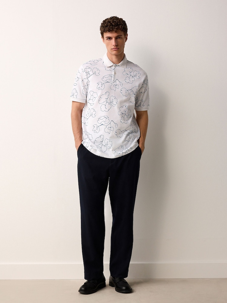 White/Blue Short Sleeve Print Polo Shirt - Image 2 of 7