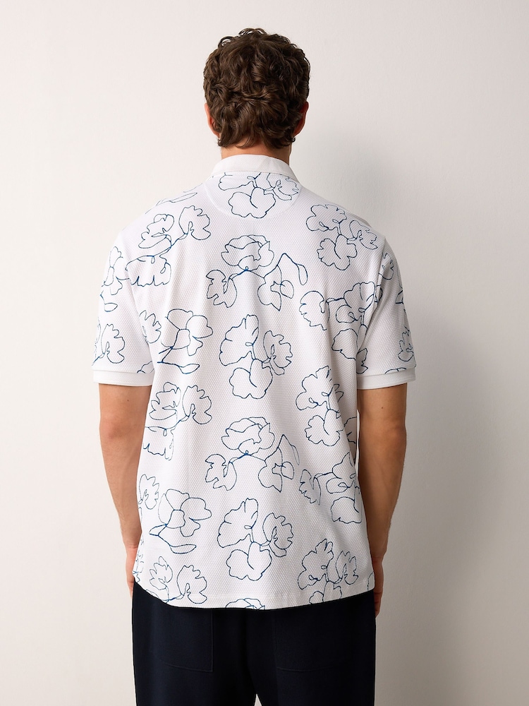 White/Blue Short Sleeve Print Polo Shirt - Image 3 of 7