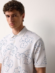 White/Blue Short Sleeve Print Polo Shirt - Image 4 of 7