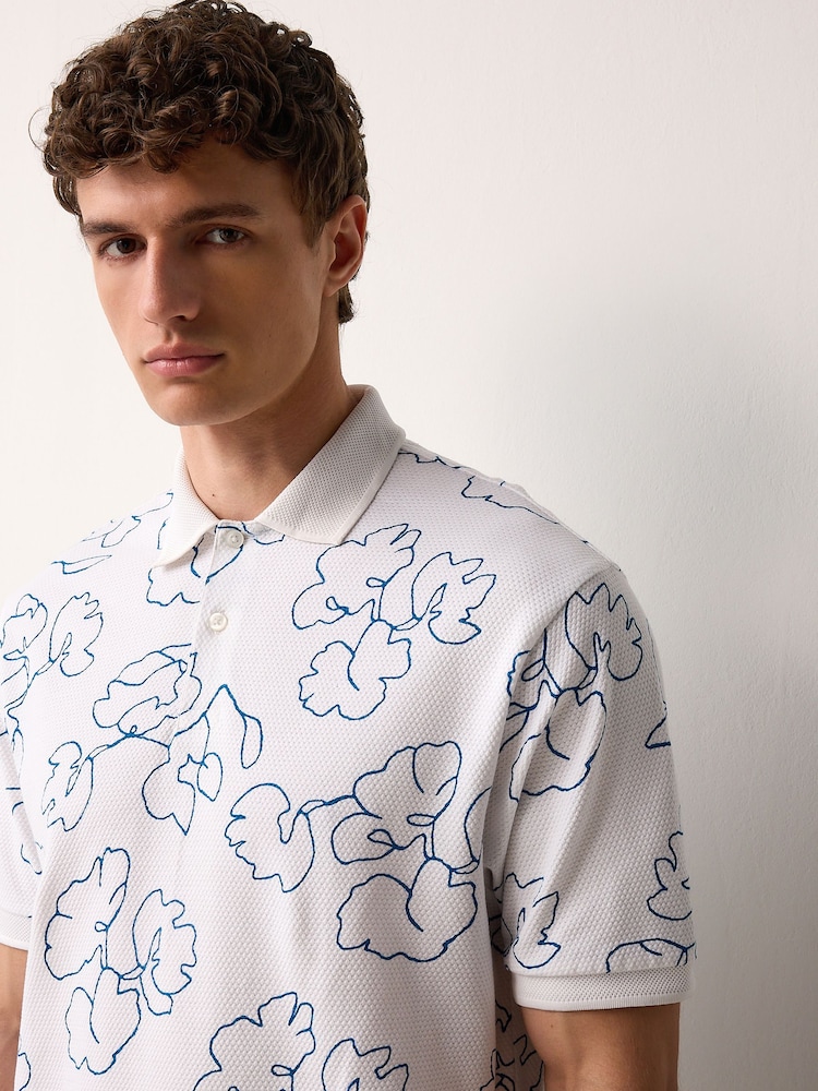 White/Blue Short Sleeve Print Polo Shirt - Image 4 of 7