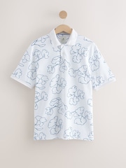 White/Blue Short Sleeve Print Polo Shirt - Image 5 of 7