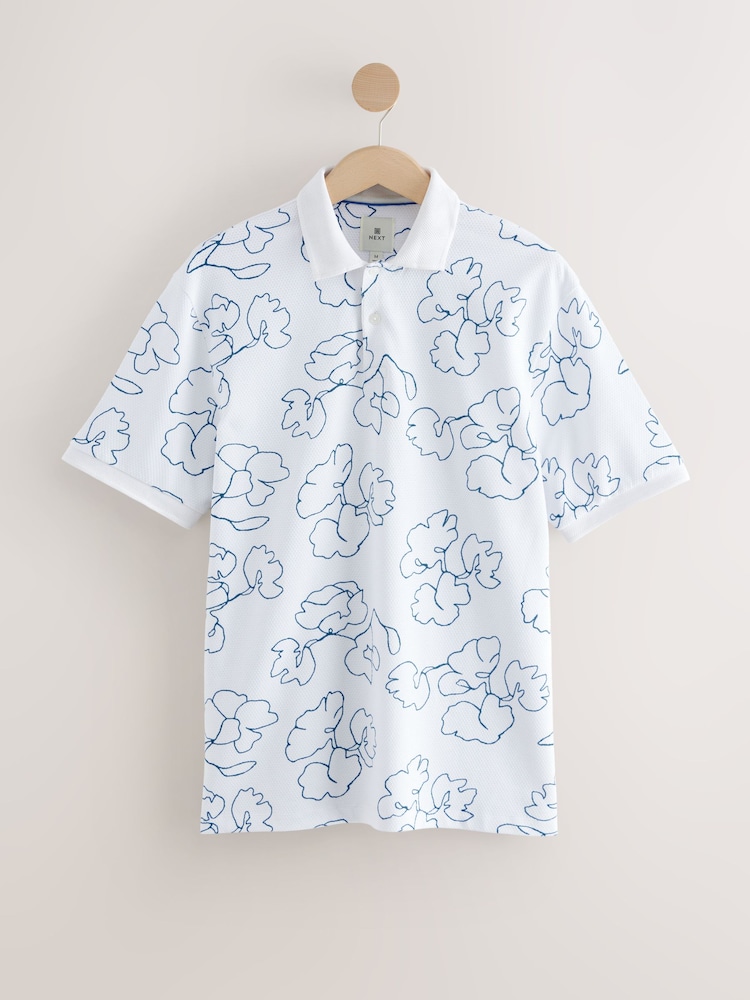 White/Blue Short Sleeve Print Polo Shirt - Image 5 of 7