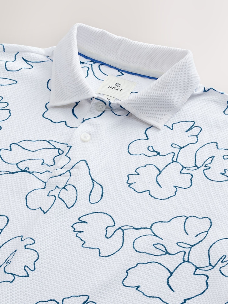 White/Blue Short Sleeve Print Polo Shirt - Image 7 of 7