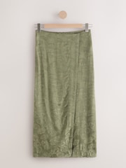 Khaki Green Satin Jacquard Midi Sarong Skirt - Image 6 of 8