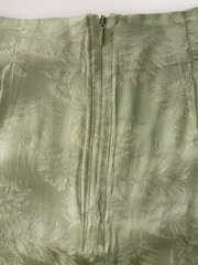 Khaki Green Satin Jacquard Midi Sarong Skirt - Image 8 of 8