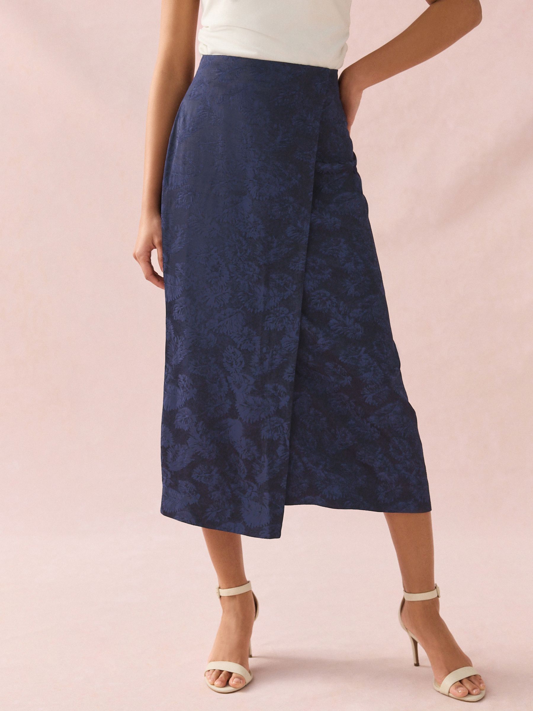 Buy Navy Satin Jacquard Midi Sarong Skirt from Next USA