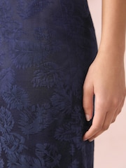 Navy Satin Jacquard Midi Sarong Skirt - Image 5 of 8