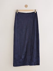 Navy Satin Jacquard Midi Sarong Skirt - Image 6 of 8