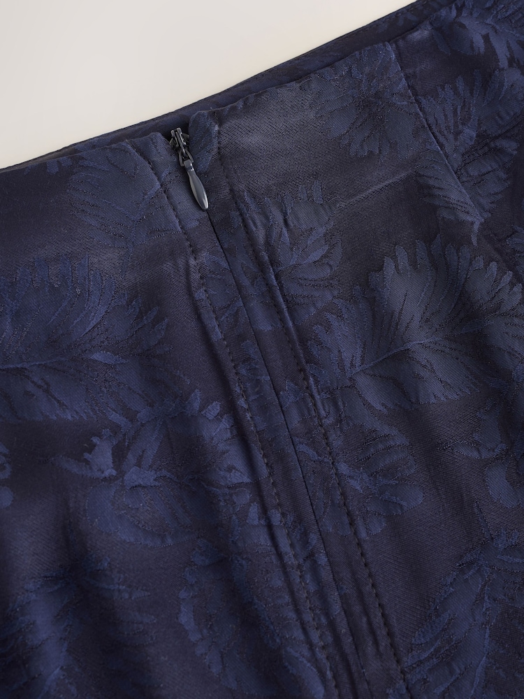Navy Satin Jacquard Midi Sarong Skirt - Image 8 of 8