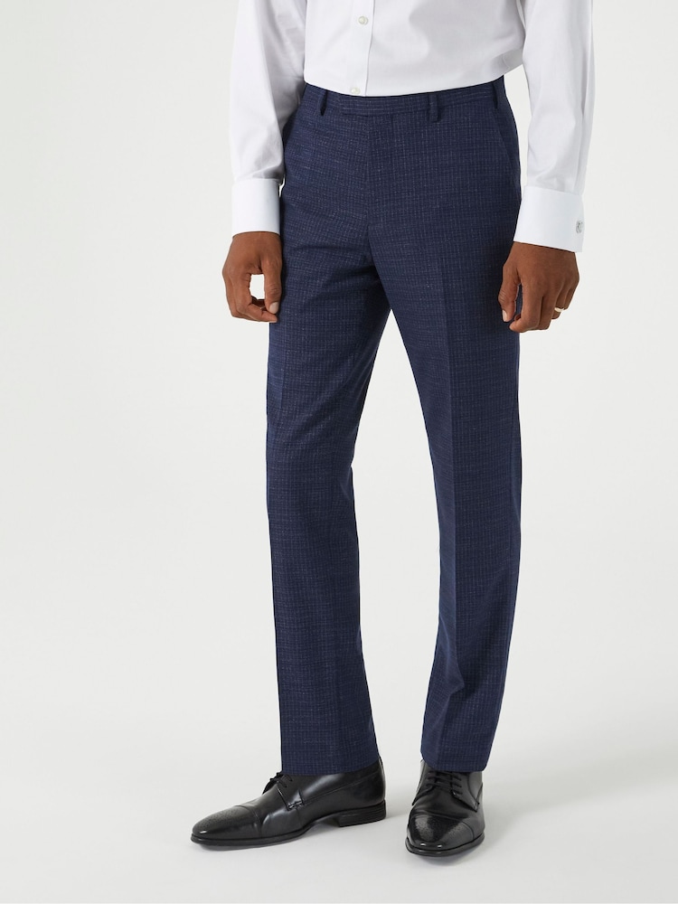 Skopes Blue Tailored Fit Hepworth Check Suit Trousers - Image 1 of 6