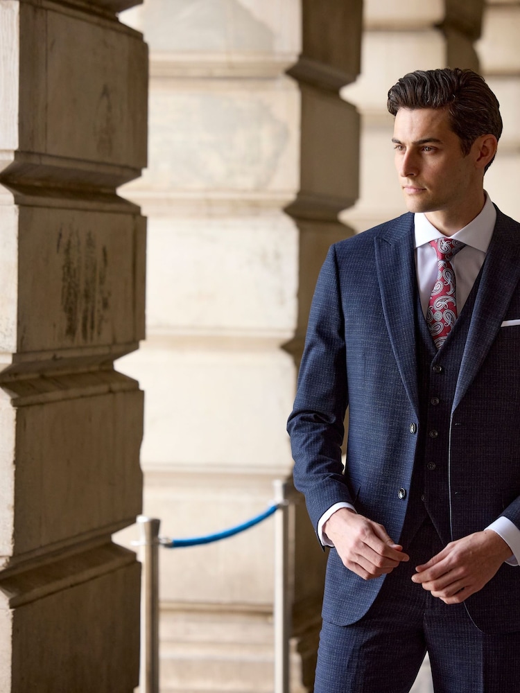 Skopes Blue Tailored Fit Hepworth Check Suit Trousers - Image 2 of 6