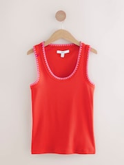 Red/Pink Contast Knit Trim Scoop Neck Sleeveless Tank Vest Top - Image 4 of 6