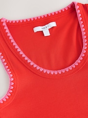 Red/Pink Contast Knit Trim Scoop Neck Sleeveless Tank Vest Top - Image 6 of 6