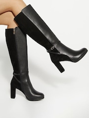 Dune London Black Tariah Block Platform Knee High Boots - Image 1 of 6