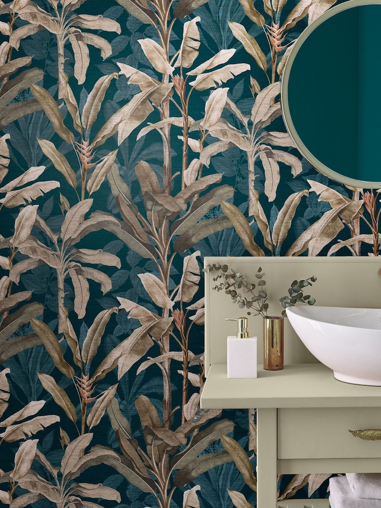 Graham & Brown Teal Borneo A4 Wallpaper Sample - Image 1 of 3