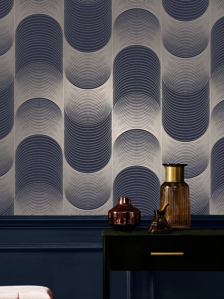 Graham & Brown Navy or Pale Gold Eclipse A4 Wallpaper Sample - Image 1 of 3