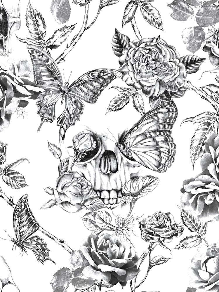 Graham & Brown Black Skull Roses A4 Wallpaper Sample - Image 2 of 3