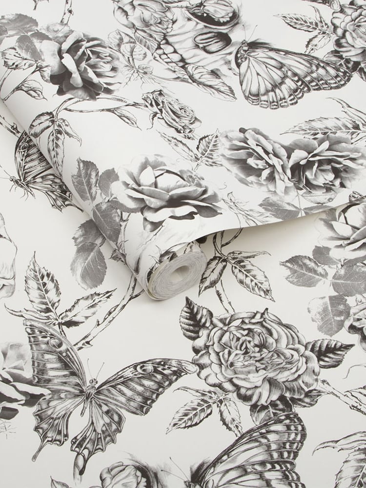 Graham & Brown Black Skull Roses A4 Wallpaper Sample - Image 3 of 3